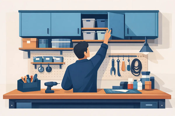 Storage Above a Deep Workbench You Can Reach
