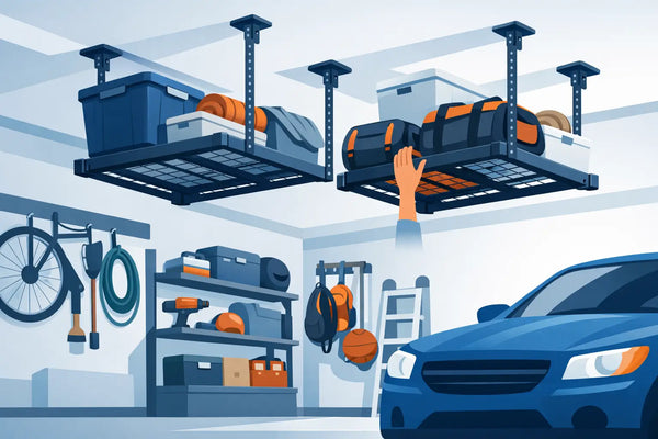 Ceiling Stabilized Garage Storage That Stays Reachable